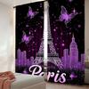 2Pcs Paris Eiffel Tower Curtains Curtains Adults Butterfly Florals Fashion Purple Romantic Suitable For Living Room Bedroom