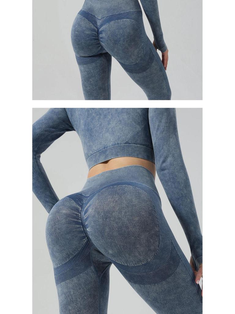 Zestaw do jogi dla kobiet z wysokim stanem: Spodnie podnoszące biodra i top z długim rękawem