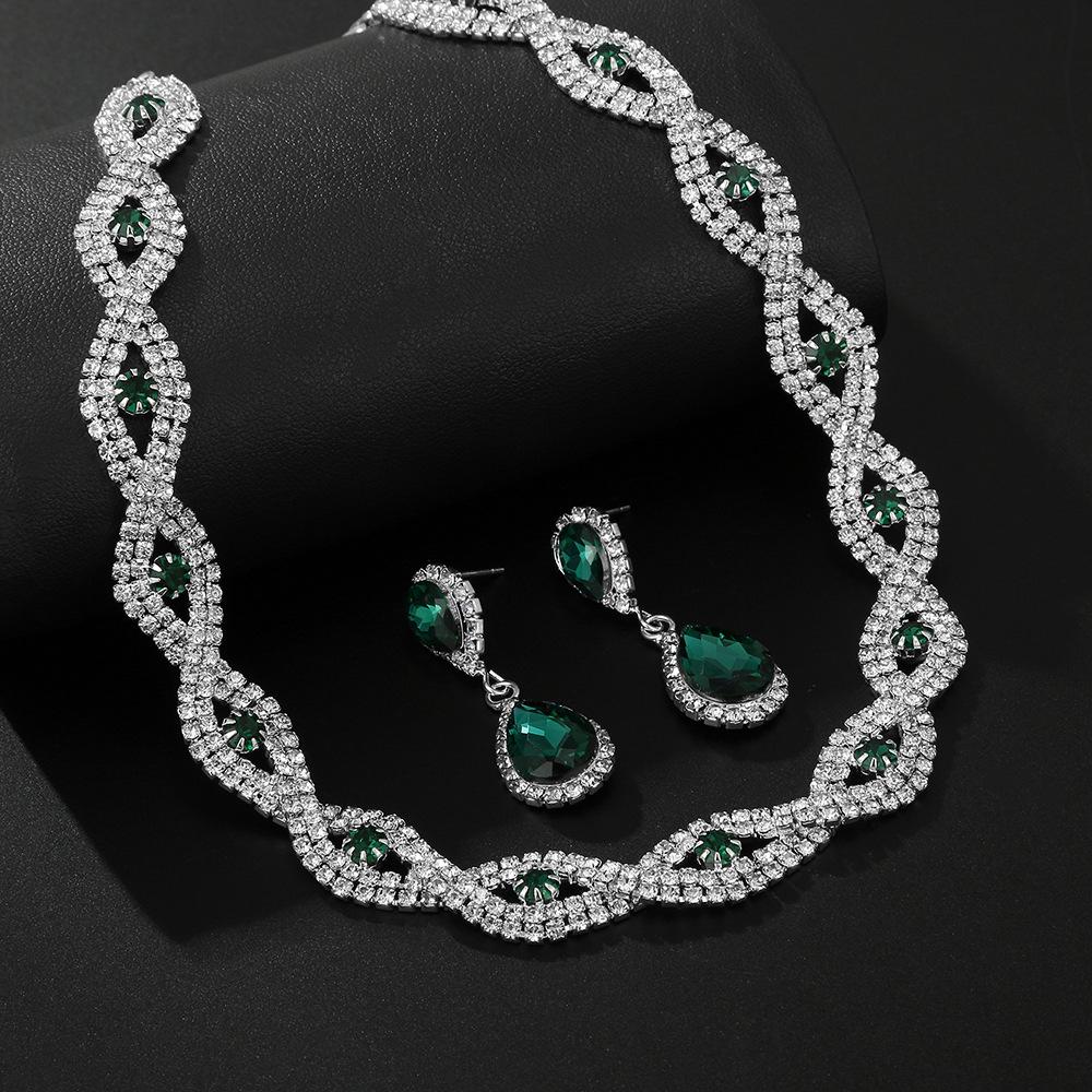 Trendiges Brautset: Perlen Strass Halskette, Ohrringe, Armband, Ring