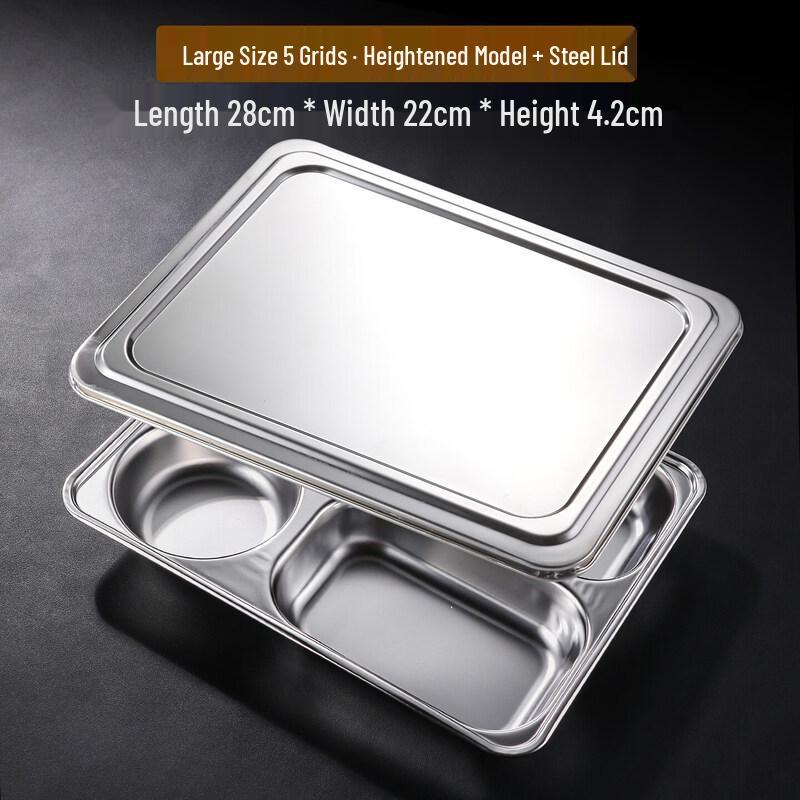 Food-Grade Stainless Steel 5-Compartment Lunch Plate