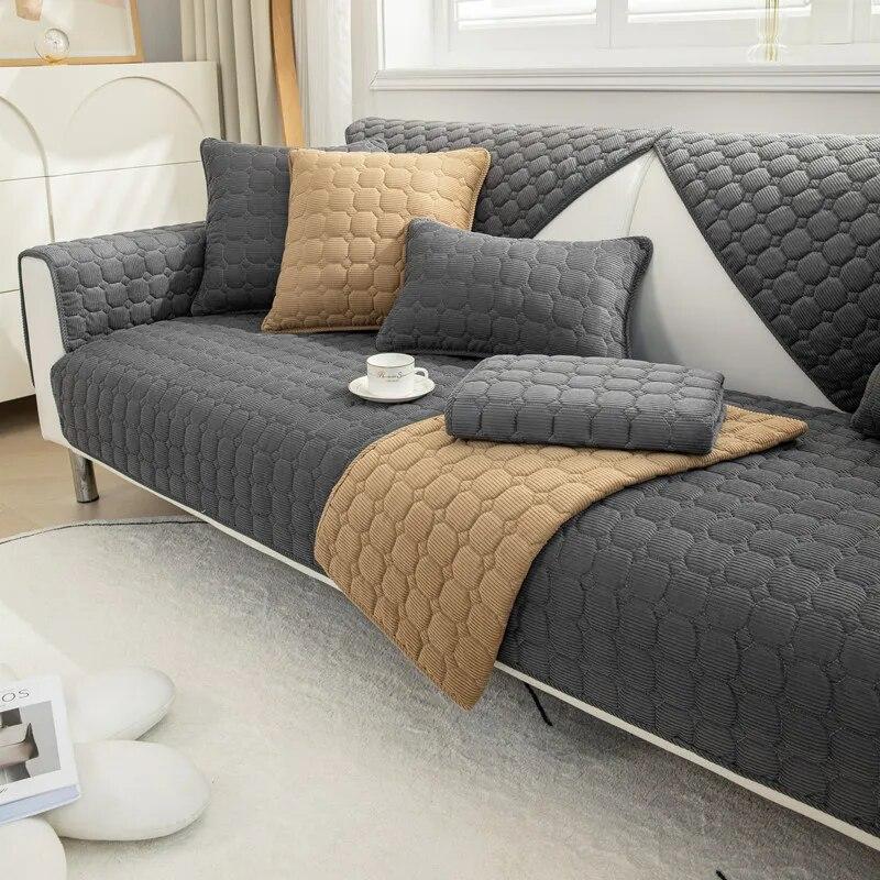 Thickened Corduroy Sofa Cushion Four Seasons General Pure Colour Plush Non-Slip Living Room Sofa Cover Warm Breathable Sofa Back