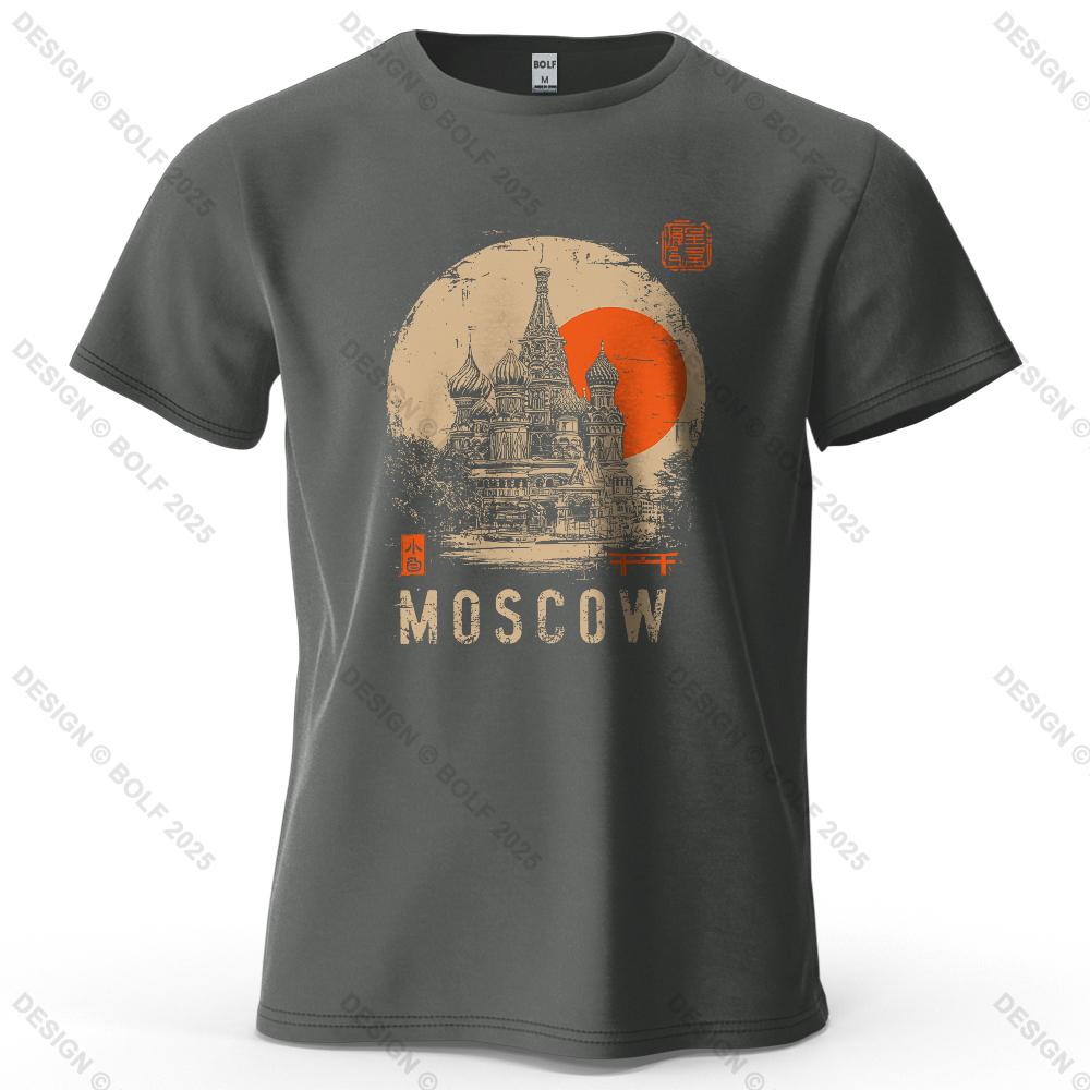 Moscow Scene Printed Men's T-Shirt 100% Cotton Oversized Vintage Artistic Graphic Tees for Women Tops Tees Casual Streetwear