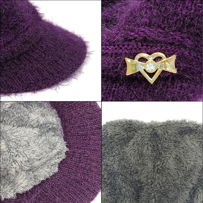 1Pc Winter Visor Hats For Woman Thicker Short Brim Knitted Cap Girls Autumn Metal Embellish Solid Hat Warmer Bonnet Casual Cap