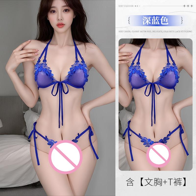 M-3XL Large Size Women Lingerie Set 2pcs Sexy Bandage Mesh Bra Open Crotch Thong Pajama Sets Perspective Porn Bikini Sleepwear