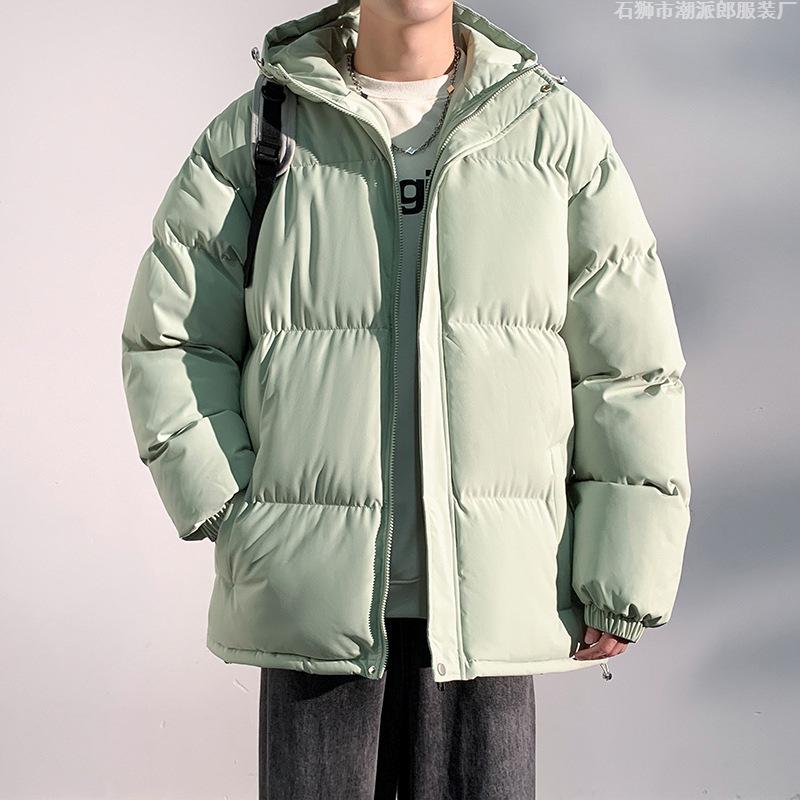 Cotton clothes men's winter thickened loose solid color windproof warm hooded casual down cotton bread clothes trendy brand jacket