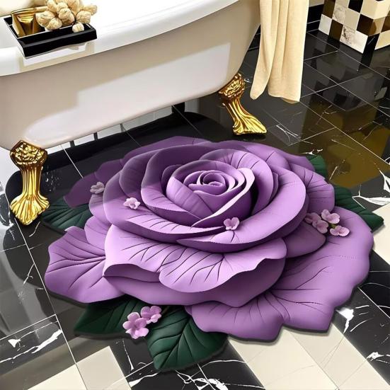 Diatomaceous Earth Bath Mat Non-Slip Absorbent Floor Mat Easy to Clean Quick-Drying Irregular Floral Design Entrance Rug