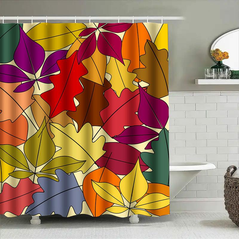 Colorful Autumn Leaves Shower Curtain Modern Bathroom Decor with 3D Printed Water Resistant Fabric Perfect for Fall Home Improve