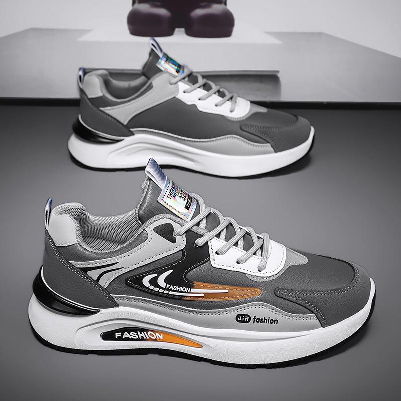 New Men's Sports Single Shoes Leather Surface Waterproof Trend Versatile Casual Dad Shoes Soft Sole Non-slip Running Shoes