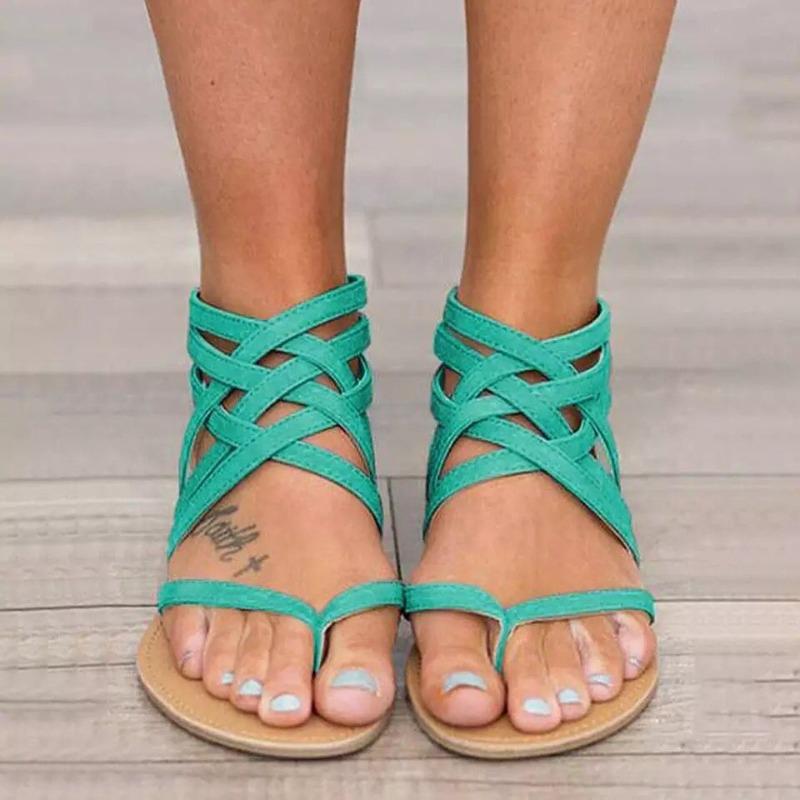 Flat-soled sandals women's woven toes women's sandals hollowed-out beach sandals women
