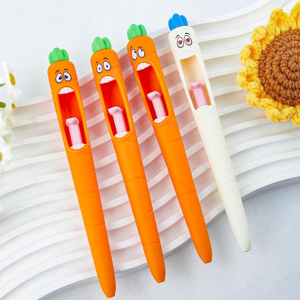 4pcs Scared Carrot Gel Pens Set 0.5mm Ballpoint Halloween Gift Funny Black Color Ink for Writing School