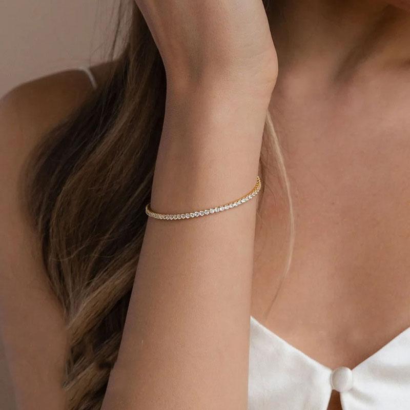 Sale 925 Silver Color Bracelets Full AAA Zircon Austrian Crystal Femme Women Link Chain Fine Jewelry Bangles