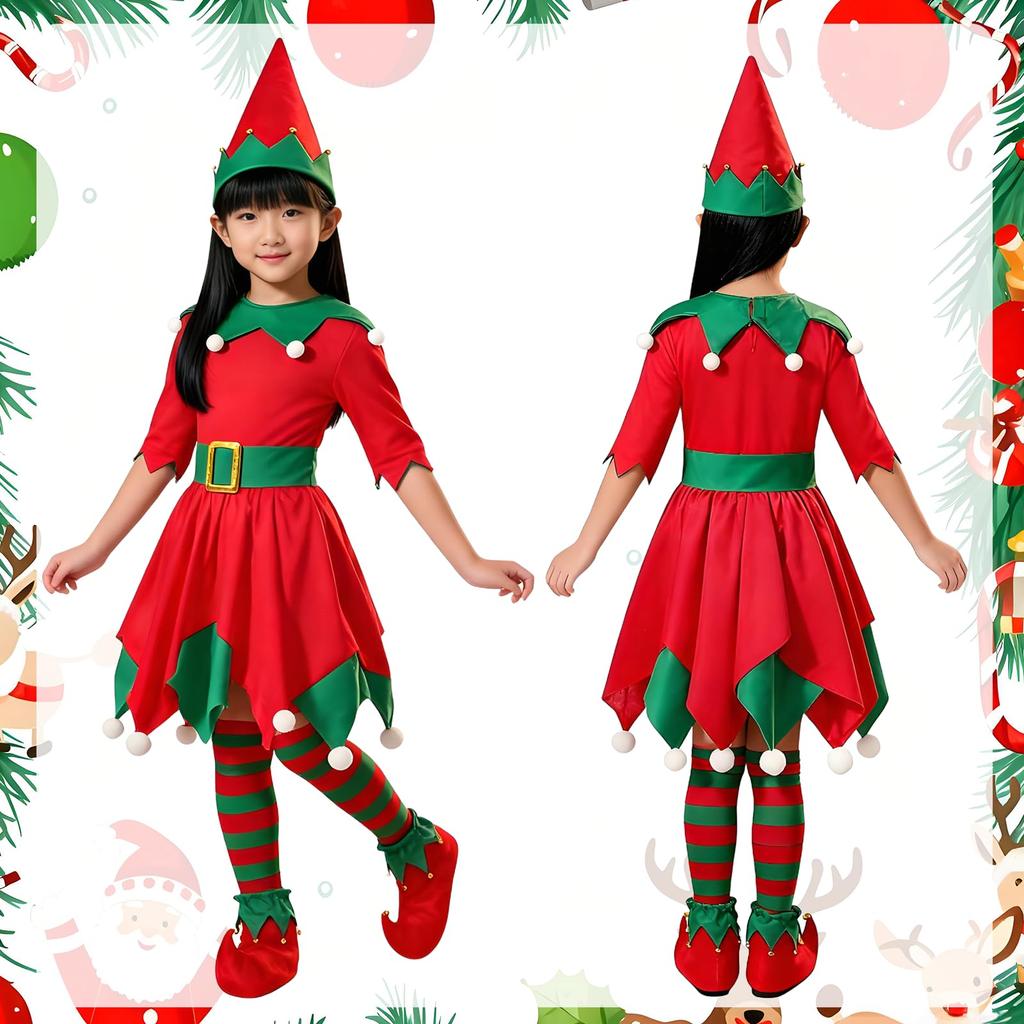 Yi-gog Christmas Kids' Costume Set, Cute Long Sleeve Santa (Red, Child's Size XL)