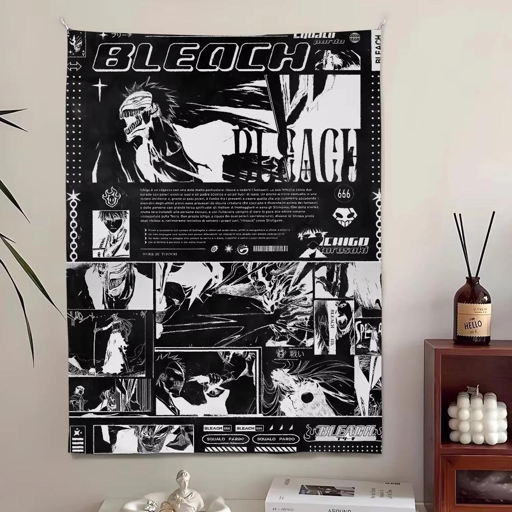 Bleach Monochrome Manga Tapestry Multiple Sizes High Precision Print Ichigo Kurosaki Anime Theme Polyester Wall Decor