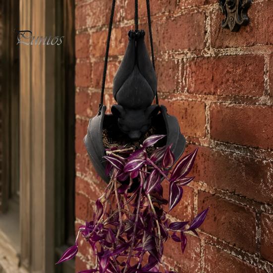 Einzigartiges Halloween-Gartendekoration Hängende Fledermaus Pflanztopf, Kreativer Gotischer Pflanztopf, Wasserdichter Gartenkorb Dekorativer Behälter für Hängende Ranken,