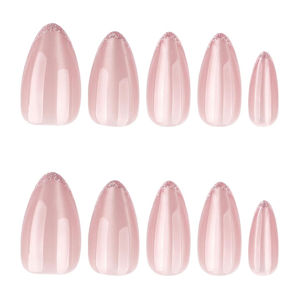 Glitter Almond Nude Cat Eye Sparkle False Nails
