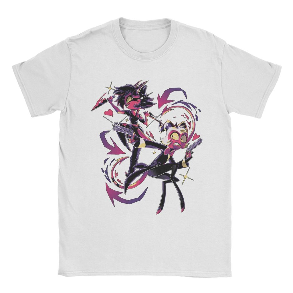Men Moxxie and Millie Hazbins Hotels T Shirt  Pure Cotton Clothes Cool Short Sleeve Round Collar Tees Unique T-Shirt