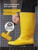 Men's Yellow Rain Boots: Mid To High Tube, Steel Toe, Anti-Smash, Anti-Puncture, Acid and Oil Resistant.
