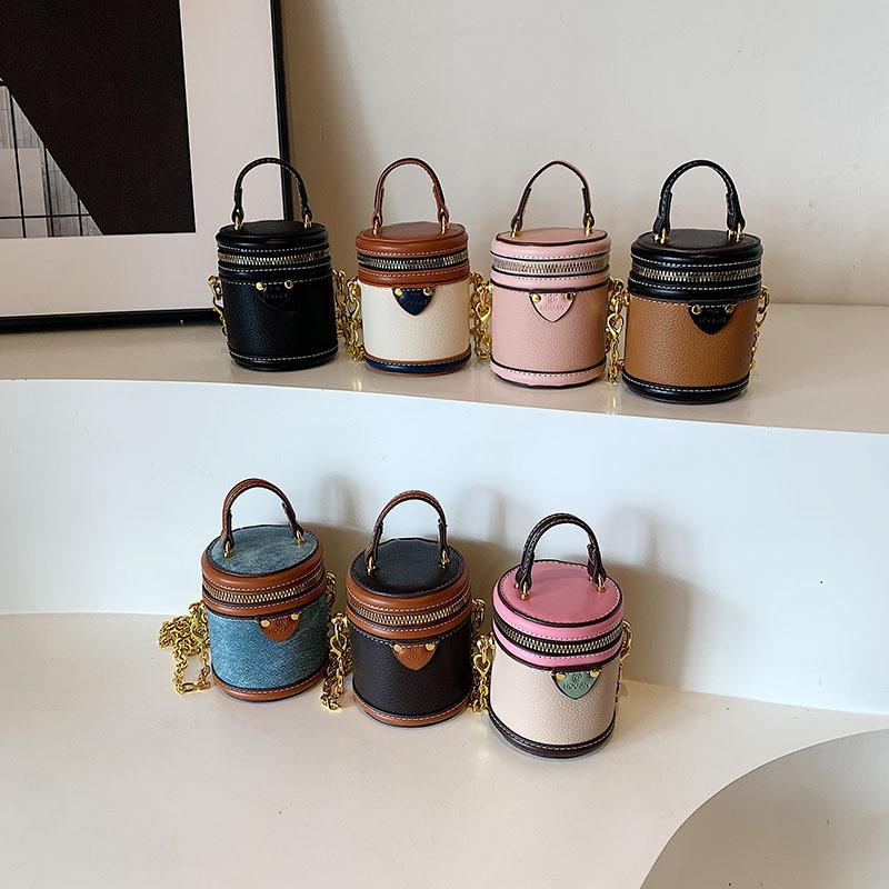 Einschultertasche, Modische Farbkombination, Stilvolle Runde Beuteltasche mit Kettenriemen, Kindertasche