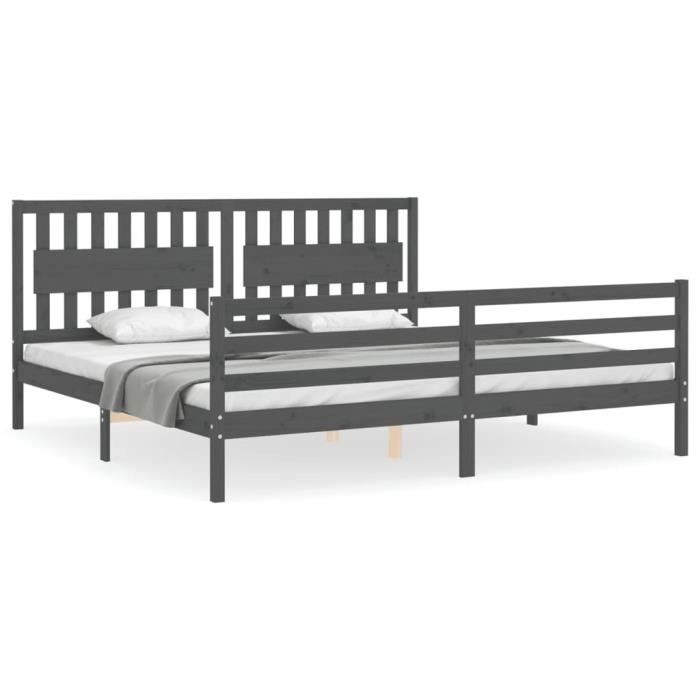 VidaXL Cadre de lit avec tête de lit gris 200x200 cm bois massif 3194333