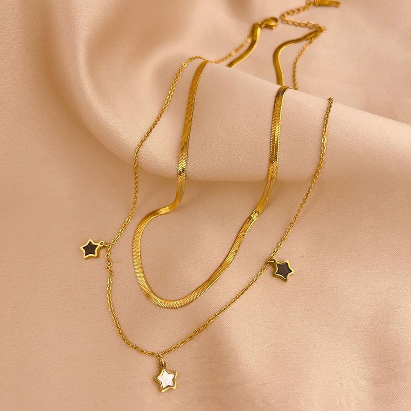 Ladies Titanium Two Layer Stars Pendant Necklace Jewelry