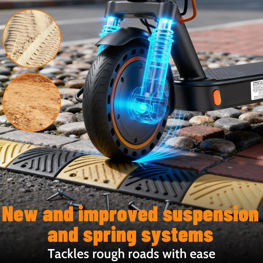 TODIMART T6S Adult Electric Scooter, Spring Cushioning, App Control, 8.5 Inch Solid Tyres