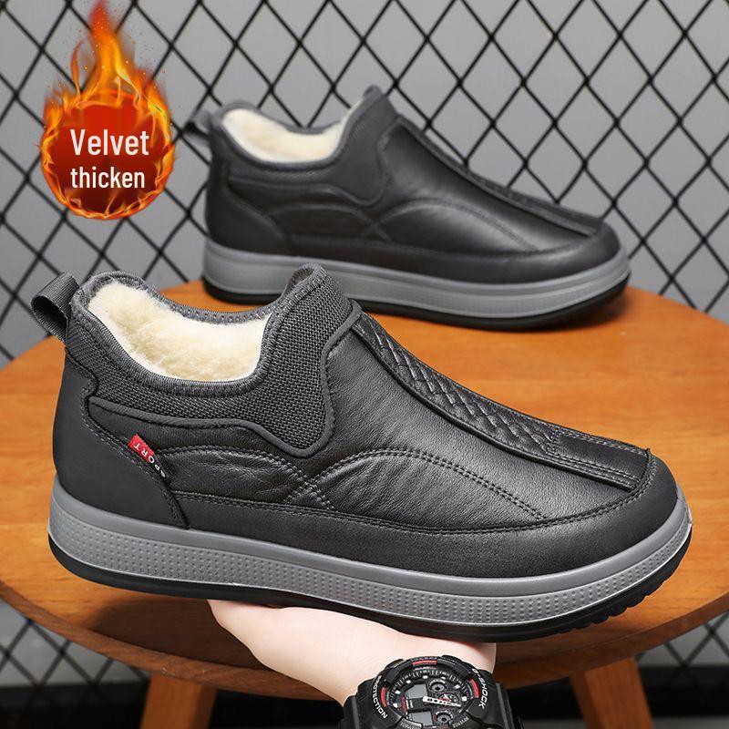 

Мужские Новые Теплые Нескользящие Хлопковые Ботинки - Плюшевая, Толстая и Удобная Обувь для Пап Среднего и Пожилого Возраста 40 серый