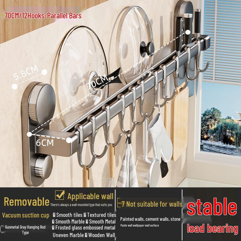 Suction Cup Wall-Mounted Kitchen Hook: Multifunctional Knife Holder & No-Drill Hanging Rack for Pots, Spoons, and Spatulas