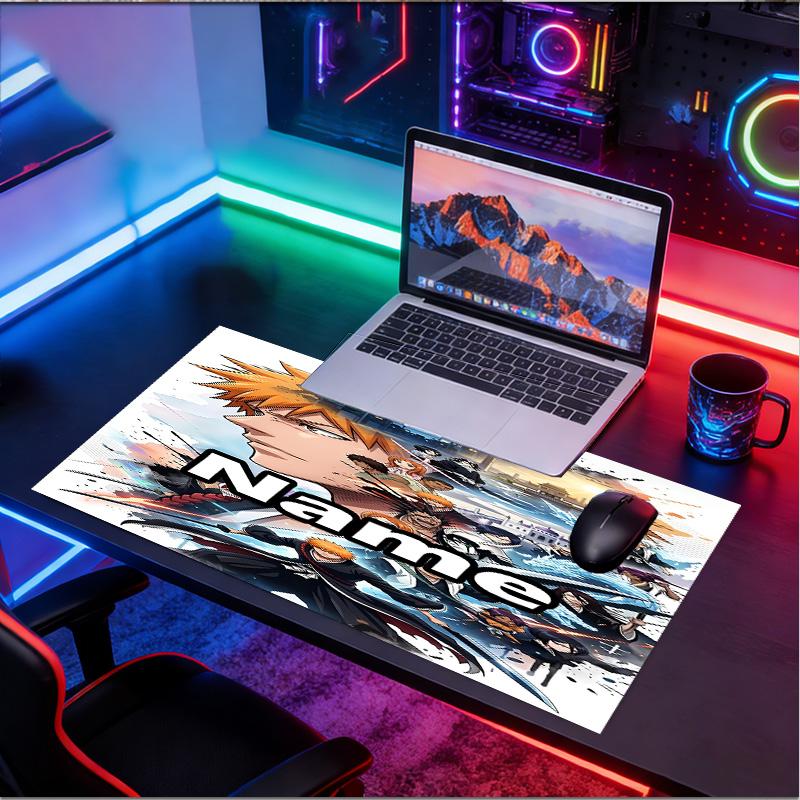 Custom Name Personalized BLEACH Pattern Mousepad, Laptop PC Desk Mat, Decorative Desk Mat for Home Keyboard Pad Gift