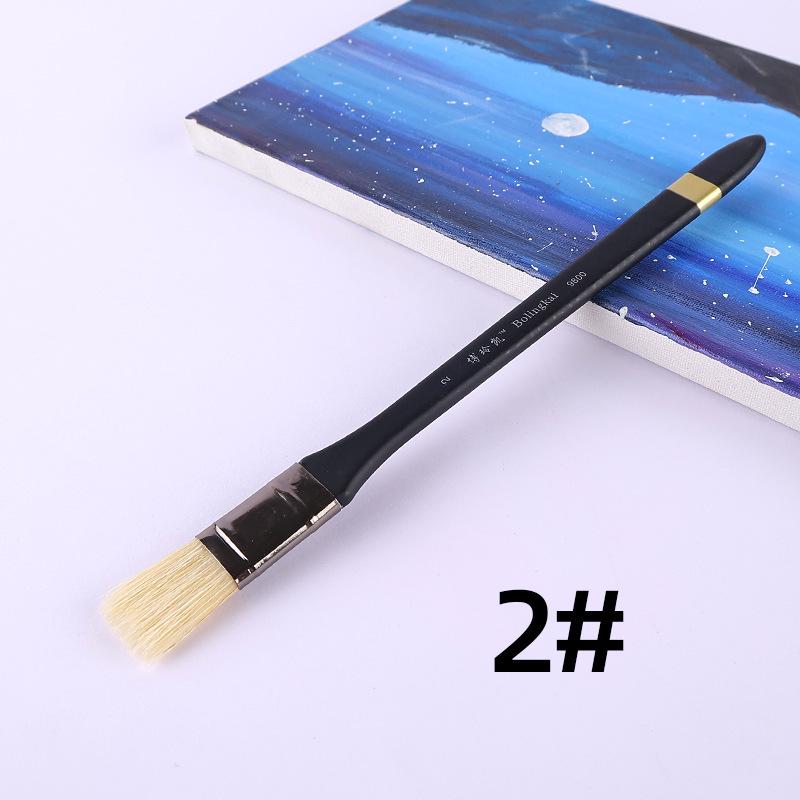 Flat-head Bristle Wood Handle Brush Set for Watercolor and Oil Painting, Handmade with Wall Painting Capability.