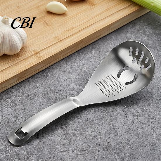 Metal Radish Grater Stainless Steel Slotted Spoon with Bottle Opener & Ginger Grater, Fine Tooth Handheld Vegetable Puree Maker Manual Grinder