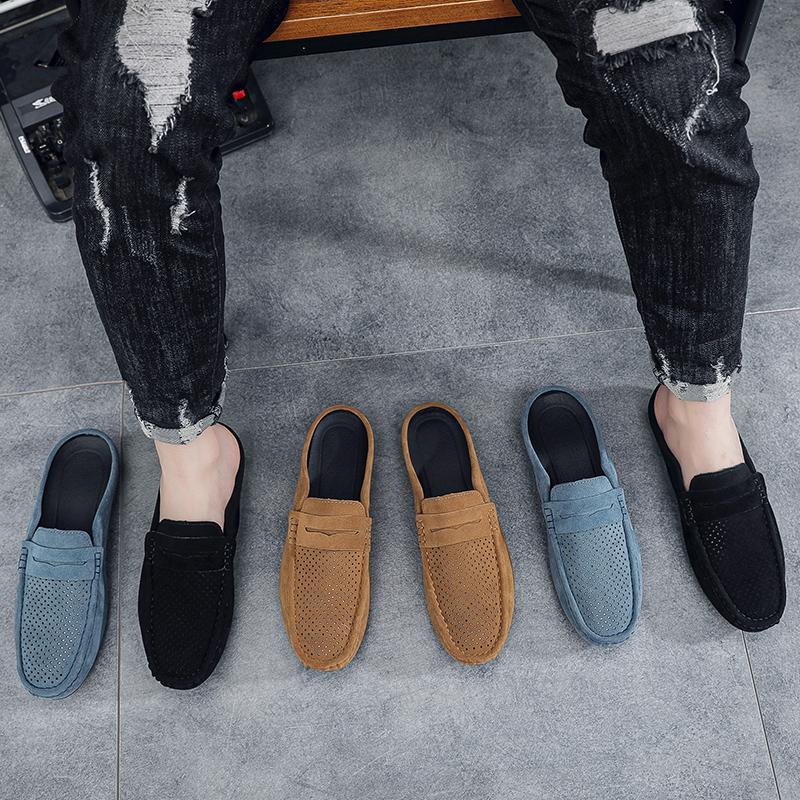 Summer Men Casual Shoes Leather Moccasins Breathable Slip On Boat Shoes Italian Luxury Brand Mens Driving Loafers Brown Blue
