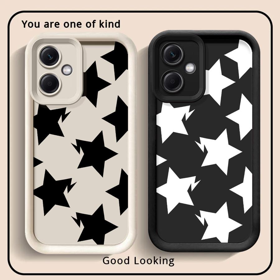 Black White Stars Lichee Pattern Case for Xiaomi Redmi Note 14 Pro Plus 10 14C Note 13 13C 12C 12 11 11s 12s A1 A2 A3 A4 Phone