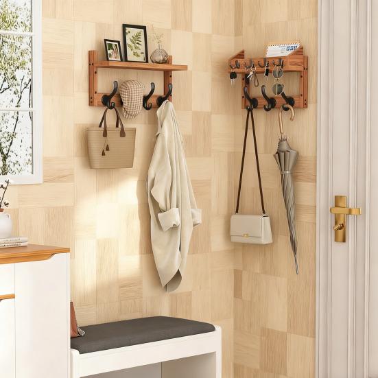 Wandmontierte Garderobe mit Ablage 4-in-1 Eingangsbereich-Organizer mit Haken Posthalter Rustikaler Schlüsselhalter Schweberegal für Wand Wohnzimmer Schlafzimmer Büro