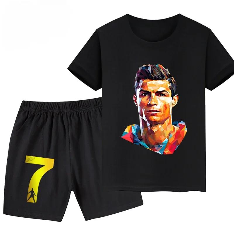 Summer Ronaldo Printed Children's Set Short-sleeved Shorts Suit Sports Kid T-shirt 2-piece Set Street Fashion Boys Baby Clothing