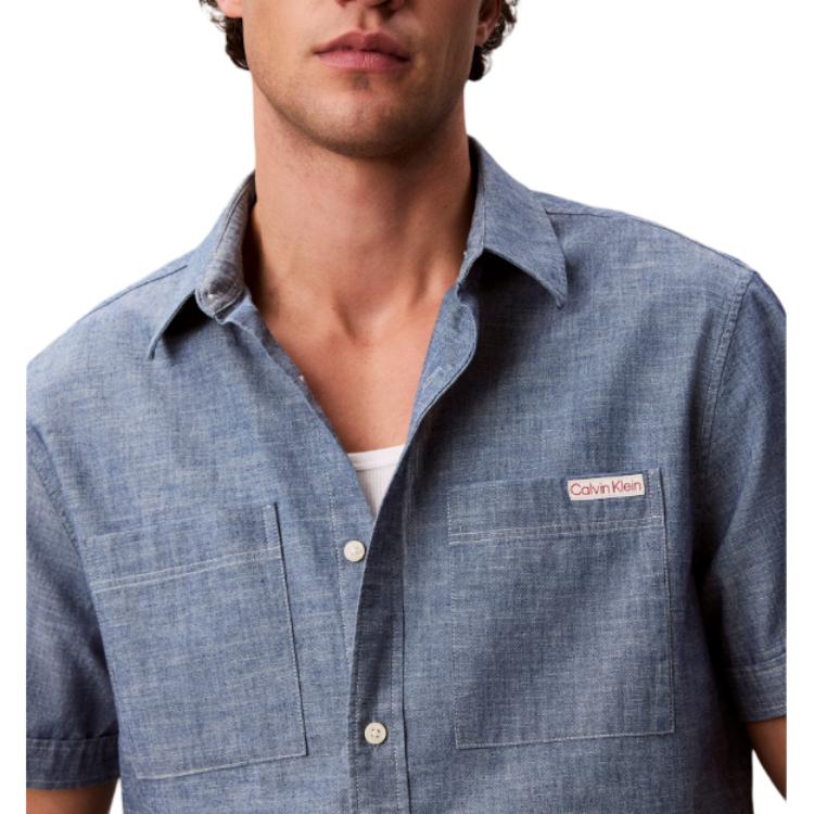 Calvin Klein Button Solid Color Chest Pocket Short Sleeve Shirt Men Shirts 4RG114G-C32