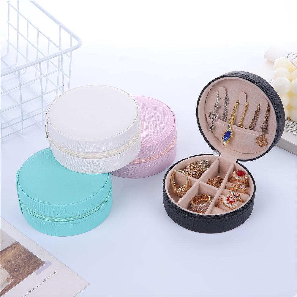 Compact Round Travel Jewelry Box for Earrings, Rings, and Necklaces