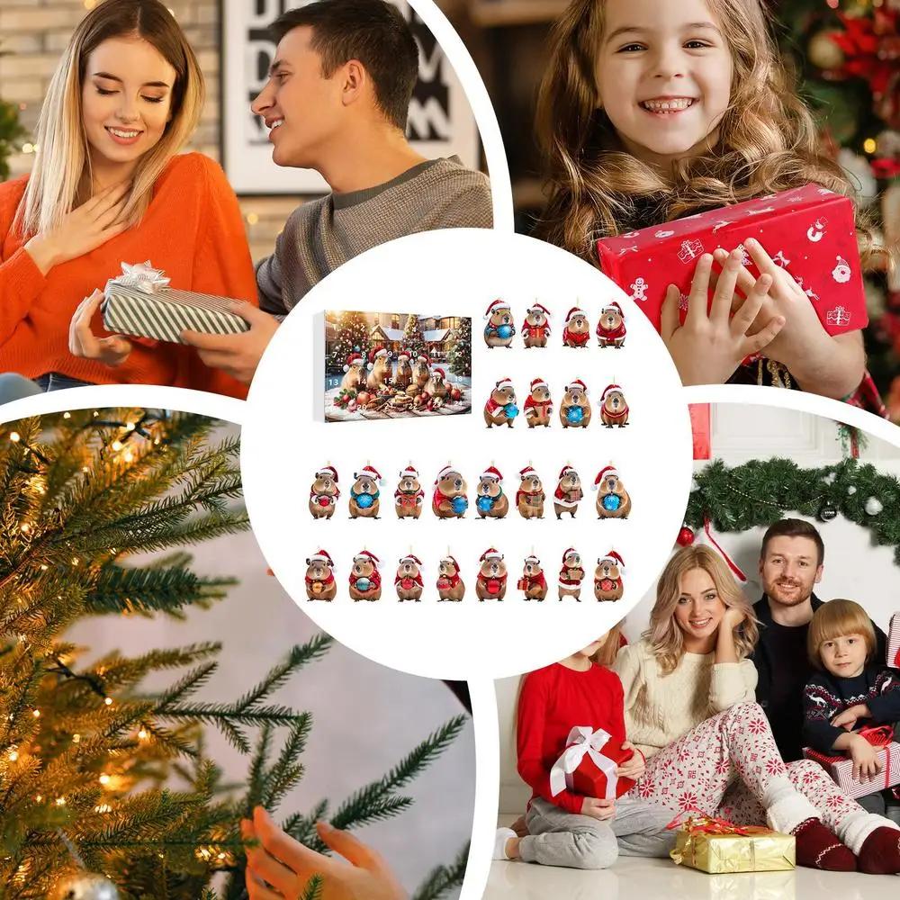 Capybara Advent Calendar 2024 24 Days Christmas Countdown Calendar 2D Acrylic Capybara Pendant for Christmas Tree Car Home Decor