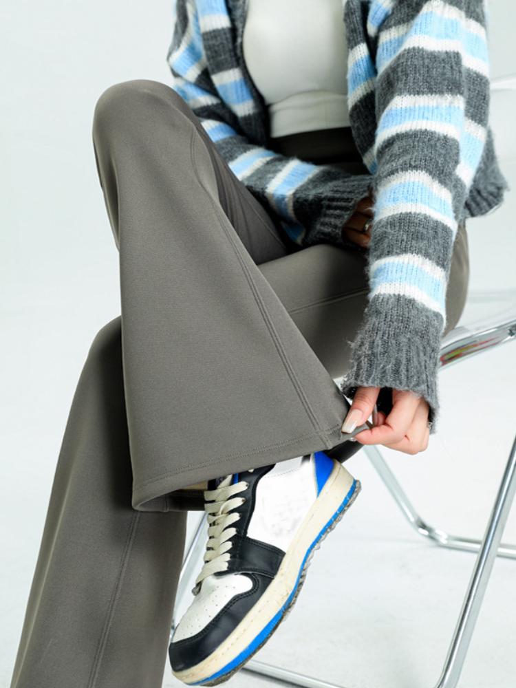 Black High Waist Micro Flare Women's Pants Autumn And Winter Plus Velvet Trousers Stretch Leggings Thermal Female Pants