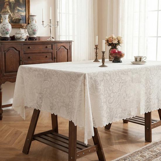 Lace Tablecloth, Wedding Rectangular Table Cloth, Vintage Embossed Floral Lace Table Cover for Tea Party Reception Home Decor