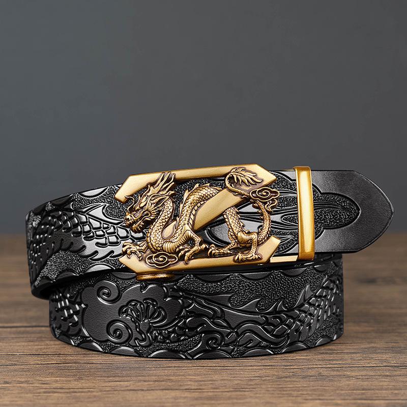 

Чоловічий шкіряний ремінь з головою дракона - Автоматичний, Ретро стиль, Коров яча шкіра