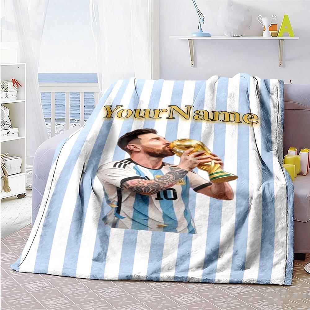 Messi 450 Customize Your Name Blanket Throw Personalized Blanket Warmthful Decor Great for Office Couch Picnics Bedding All-Season Use