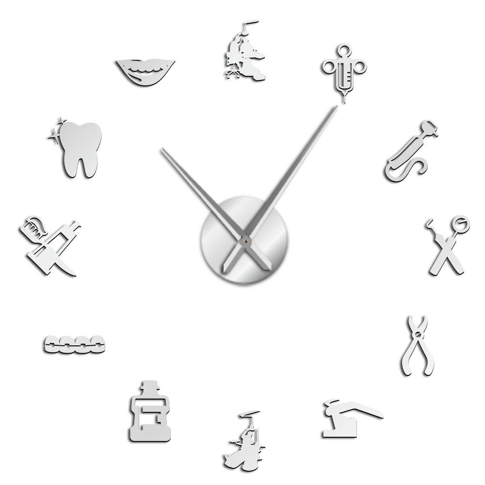 Dentist DIY Giant Wall Clock Dental Doctor Oversized Wall Clock Big Needle Mirror Dentist Office Decor Dentist Gift Doctor Art (Silver,27 Inch) серебряный