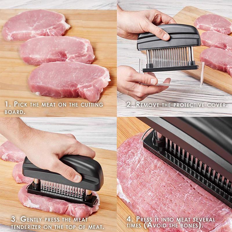 Professional Meat Tenderizer 48pcs Stainless Steel Needles Steak Meat Tender Kitchen Cooking Tools for Meat Hammer