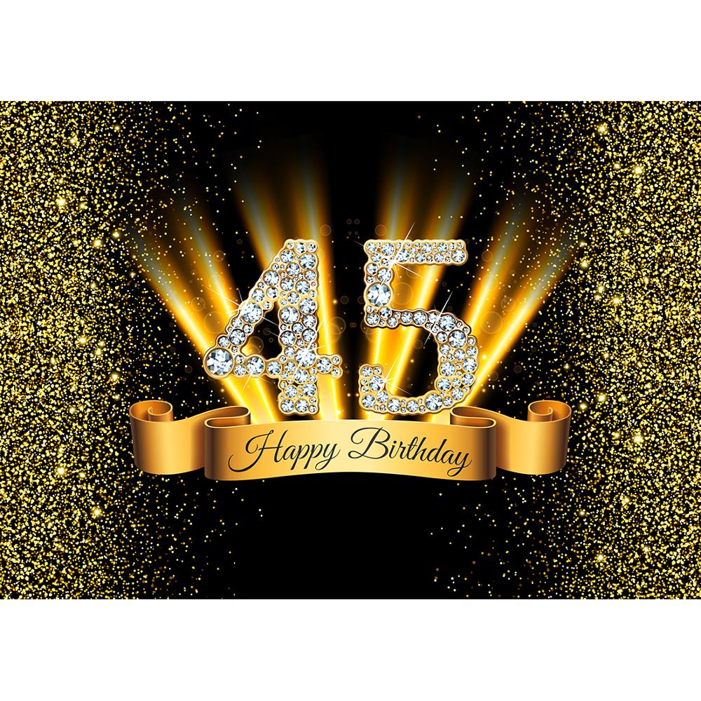 Golden Glitter Light Diamond Photo Backgrounds Custom Prom Backdrop for 45 Happy Birthday Party Photoshoot Photography Props