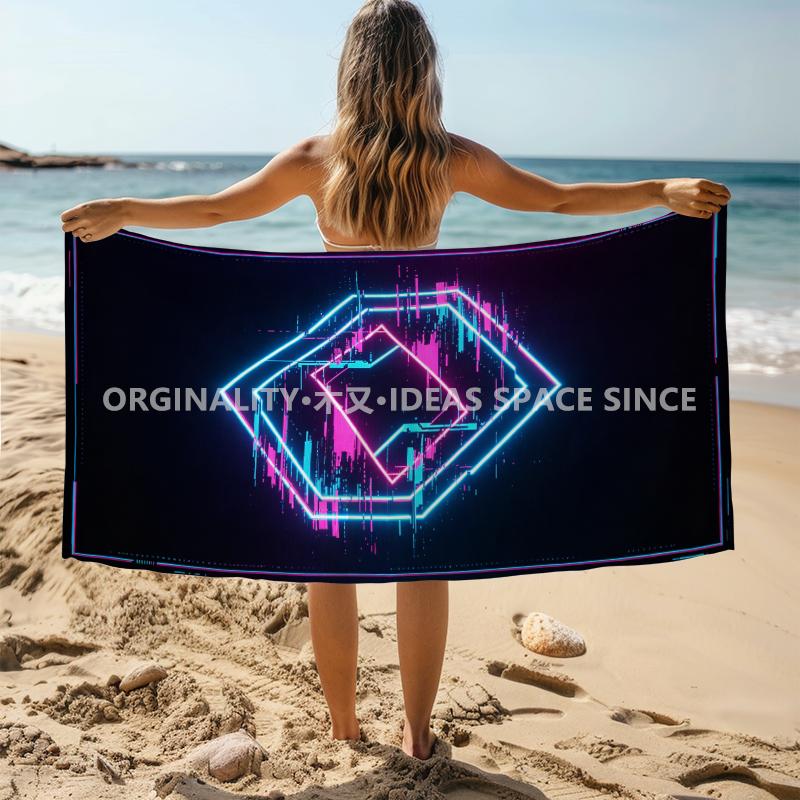 Cyber Glitch Geometric Beach Towel Patterned Sunscreen And Windproof Suitable For Swimming Pool Camping Travel Blanket