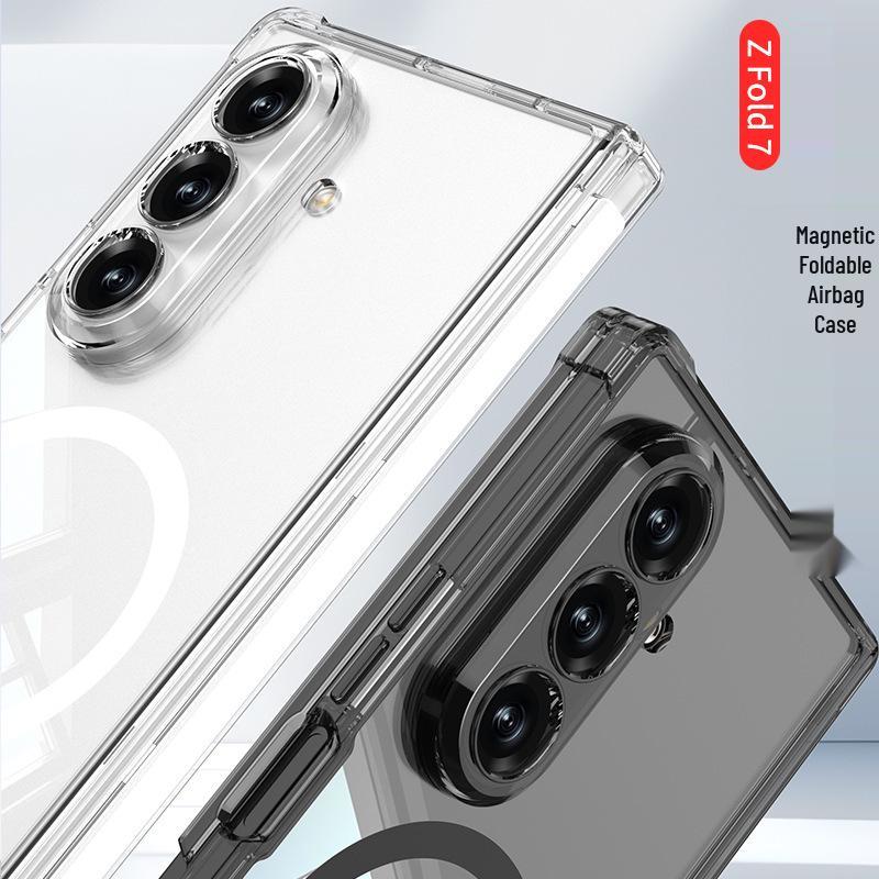 Samsung Z Fold7 Magnetic Anti-Fall Airbag Transparent Protective Case with Magsafe Wireless Charging Compatibility.