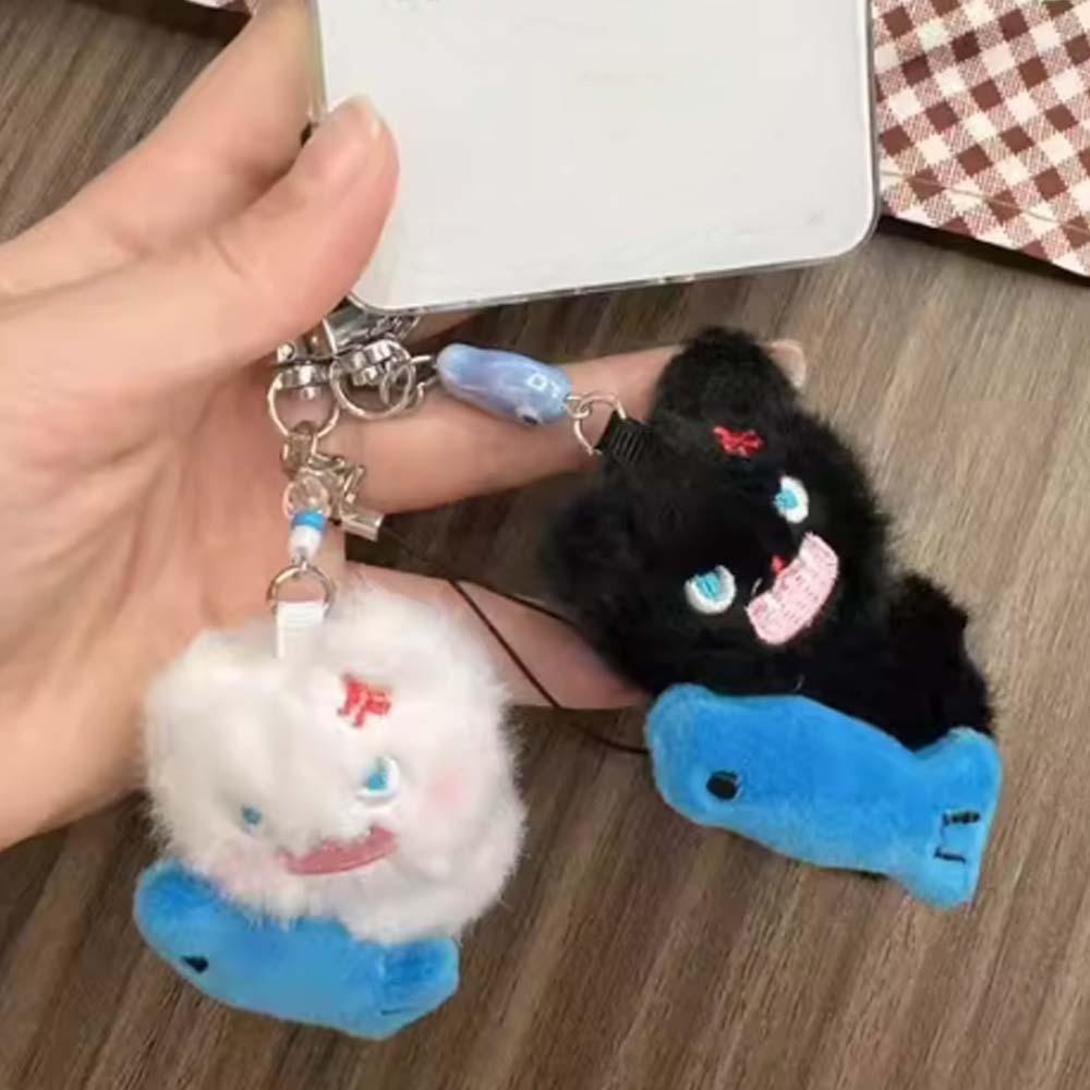 2pcs Mini Angry Cat Keychains Zinc Zinc Alloy Plush Animal Key Ring Portable Couple Pendants  Kids