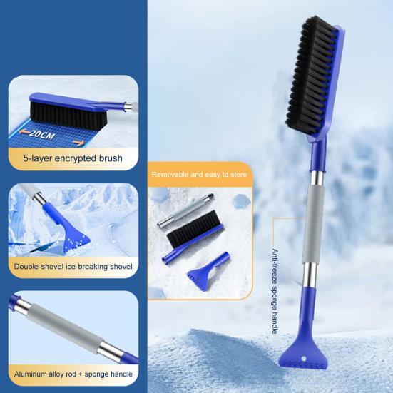 Deicing Wiper Brush with Anti-Fatigue Foam Handles Double-Headed Design Adjustable Length Snow Brush