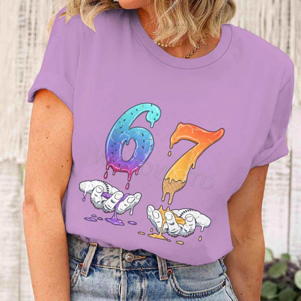 6 7 Number Print Tshirt for Unisex Women Funny 6 7 Memes Drip Fashion Casual Tops Streetwear Six Seven Womens Unisexs Clothing