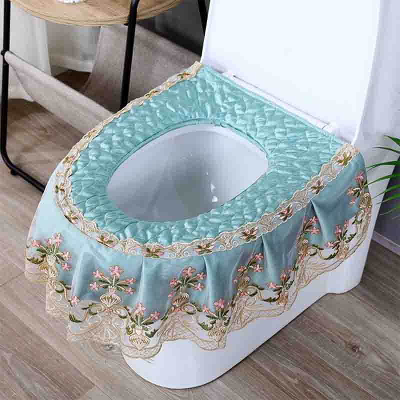 Household Double-sided Fabric Lace Toilet Seat Cover Thickened Waterproof Zipper Type Universal All-inclusive Toilet Seat